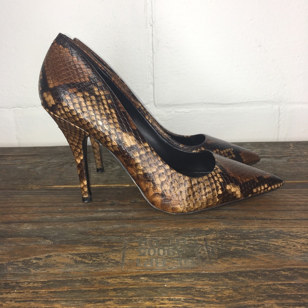 Aldo Snakeskin Heel Pump Brown Size 6